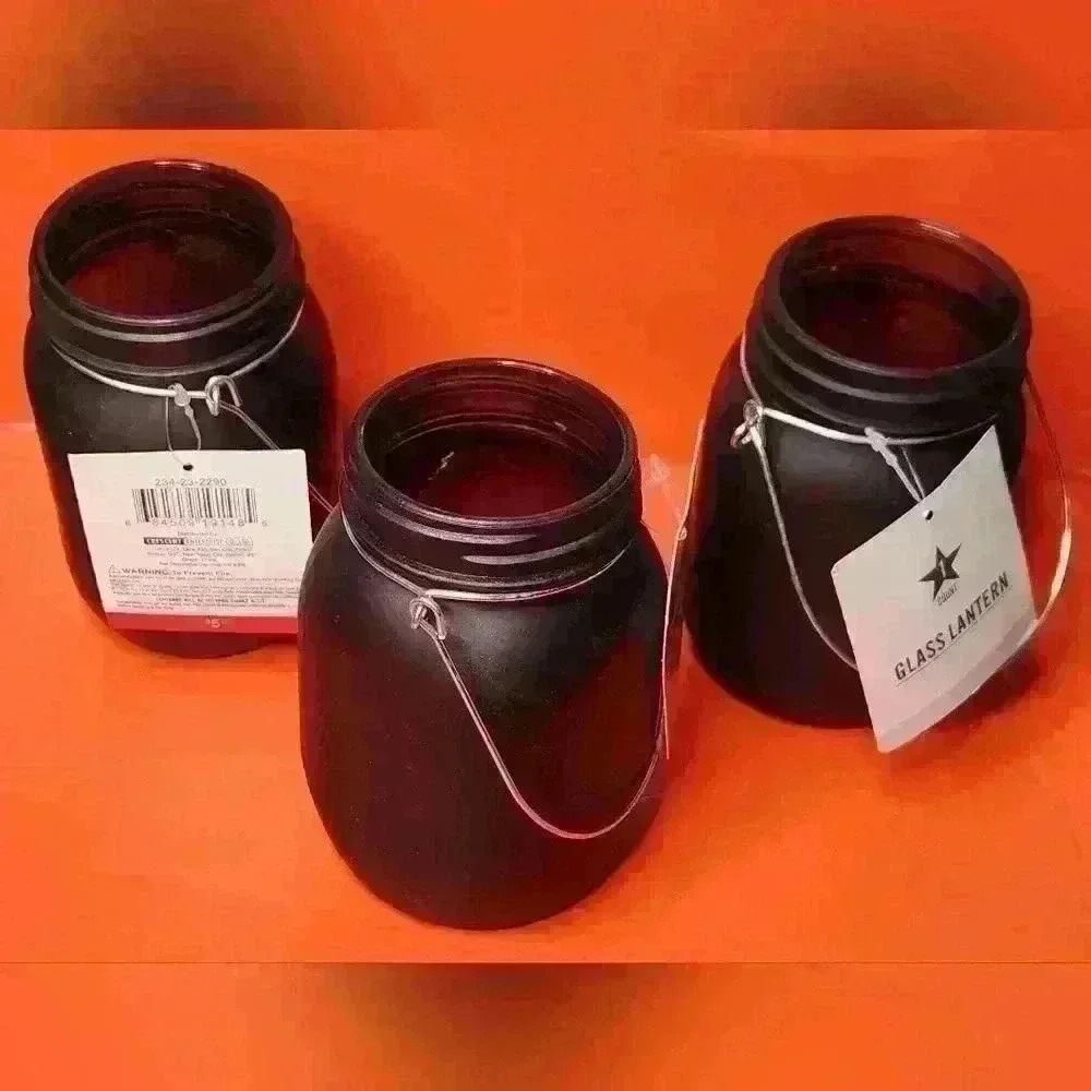 Set of 3 black hanging mason jar candle holder Halloween NWT